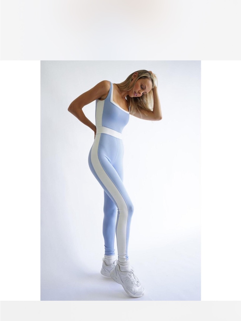 Sculpting Light Blue & White One-Piece Legging Jumpsuit